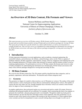 An Overview of 3D Data Content, File Formats and Viewers