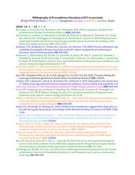 Bibliography of Precambrian Glaciation (1871 to Present) (Total; Pprot-Archean; Ediacaran; Cryogenian; Geophys.; Geochem.; Geobiol.; Geol.)