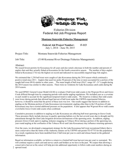 2014-2015 Koocanusa Angler Survey of Experimental Bull Trout Fishery Final