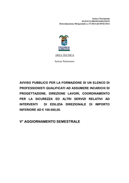 V° Aggiornamento Semestrale Attivita’ Di Supporto Al Responsabile Del Procedimento