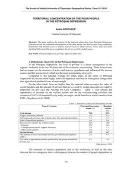 Territorial Concentration of the Poor People in the Petroşani Depression