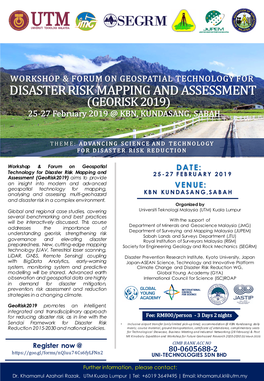 DISASTER RISK MAPPING and ASSESSMENT (GEORISK 2019) 25-27 February 2019 @ KBN, KUNDASANG, SABAH