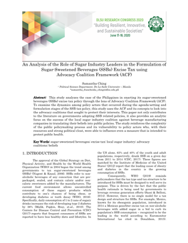 Ssbs) Excise Tax Using Advocacy Coalition Framework (ACF