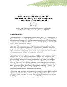 Case Studies of Civic Participation Among Mexican Immigrants in Central Valley Communities