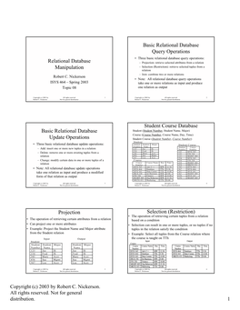 Relational Database Manipulation Basic Relational Database Query