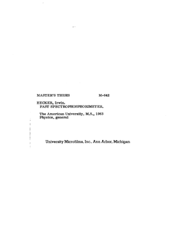 University Microfilms, Inc., Ann Arbor, Michigan PAST SPECTKOPHOSEHÜRIMETER