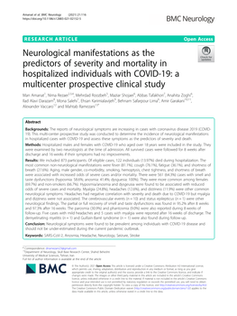 Neurological Manifestations As the Predictors of Severity and Mortality