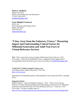 Measuring Impact and Understanding Critical Factors for Millennial Generation and Adult Non-Users of Virtual Reference Services