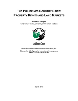 The Philippines Country Brief: Property Rights and Land Markets