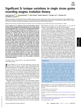 Significant Zr Isotope Variations in Single Zircon Grains Recording Magma Evolution History