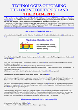 Technologies of Forming the Lockstitch Type 301 and Their Demerits