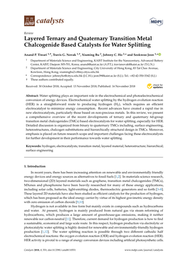 Layered Ternary and Quaternary Transition Metal Chalcogenide Based Catalysts for Water Splitting