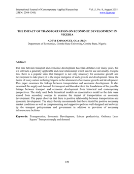 The Impact of Transportation on Economic Development in Nigeria