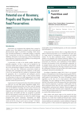 Potential Use of Rosemary, Propolis and Thyme As Natural Food Preservatives