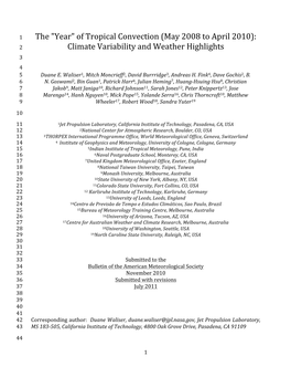Of Tropical Convection (May 2008 to April 2010): Climate Varia