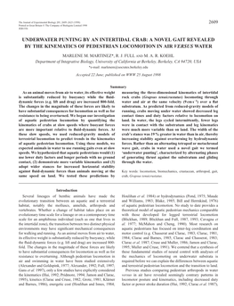 Underwater Punting by an Intertidal Crab: a Novel Gait Revealed by the Kinematics of Pedestrian Locomotion in Air Versus Water