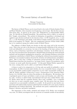The Recent History of Model Theory