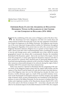 Emperor Basil II and the Awarding of Byzantine Honorific Titles to Bulgarians in the Course of the Conquest of Bulgaria (976–1018)