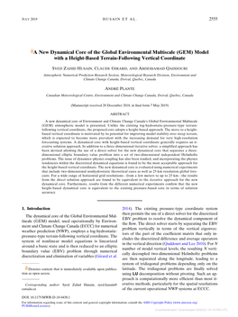 A New Dynamical Core of the Global Environmental Multiscale (GEM) Model with a Height-Based Terrain-Following Vertical Coordinate