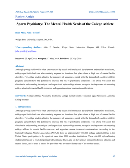 Sports Psychiatry: the Mental Health Needs of the College Athlete