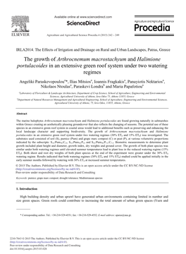 Arthrocnemum Macrostachyum and Halimione Portulacoides in an Extensive Green Roof System Under Two Watering Regimes