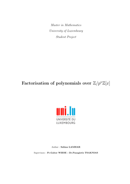 Factorisation of Polynomials Over Z/P Z[X]