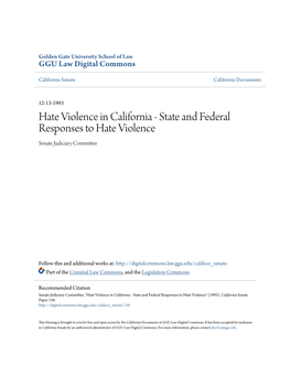 Hate Violence in California - State and Federal Responses to Hate Violence Senate Judiciary Committee