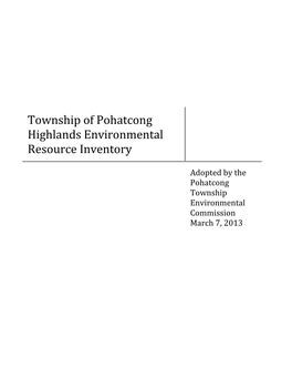 Township of Pohatcong Highlands Environmental Resource Inventory