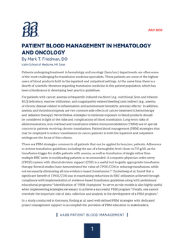 PATIENT BLOOD MANAGEMENT in HEMATOLOGY and ONCOLOGY by Mark T