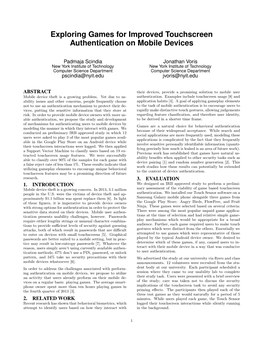 Exploring Games for Improved Touchscreen Authentication on Mobile Devices