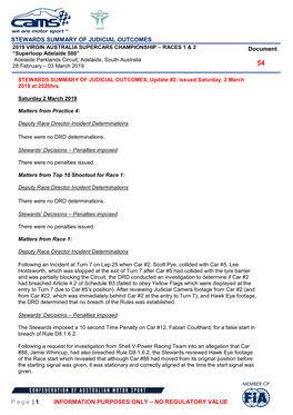 STEWARDS SUMMARY of JUDICIAL OUTCOMES Page