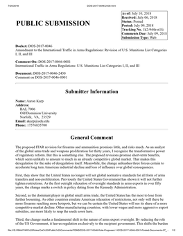 Public Comments on USML Categories I-III