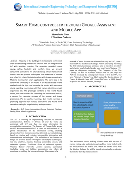 SMART HOME CONTROLLER THROUGH GOOGLE ASSISTANT and MOBILE APP Hemalatha Ikutti V Goutham Prakash