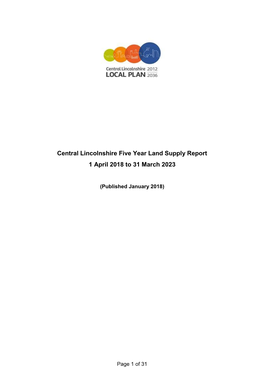 Central Lincolnshire Five Year Land Supply Report 1 April 2018 to 31 March 2023