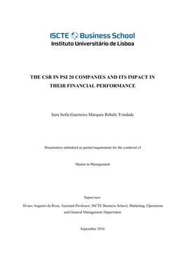 The Csr in Psi 20 Companies and Its Impact in Their Financial Performance
