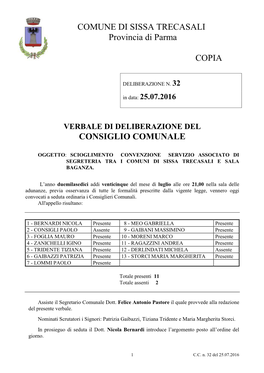 COMUNE DI SISSA TRECASALI Provincia Di Parma COPIA