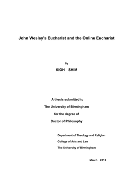 John Wesley's Eucharist and the Online Eucharist