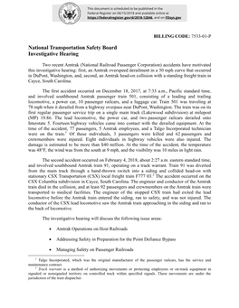 National Transportation Safety Board Investigative Hearing