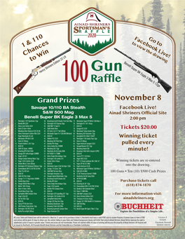 Raffle Grand Prizes November 8 Savage 10/110 BA Stealth Facebook Live! S&W 500 Mag Ainad Shriners Official Site Benelli Super BK Eagle 3 Max 5 2:00 Pm 1