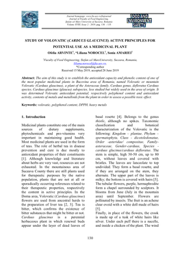 CARDUUS GLAUCINUS) ACTIVE PRINCIPLES for POTENTIAL USE AS a MEDICINAL PLANT Ofelia ARVINTE1, *Liliana NOROCEL1, Sonia AMARIEI1