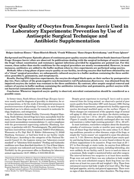 Poor Quality of Oocytes from Xenopus Laevis Used in Laboratory Experiments: Prevention by Use of Antiseptic Surgical Technique and Antibiotic Supplementation