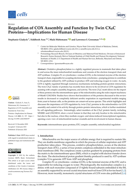 Regulation of COX Assembly and Function by Twin CX9C Proteins—Implications for Human Disease