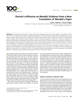 Darwin's Influence on Mendel: Evidence from a New Translation Of