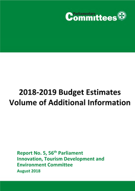 2018-2019 Budget Estimates Volume of Additional Information