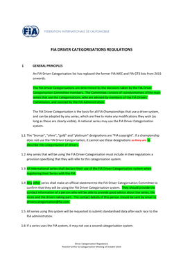 Fia Driver Categorisations Regulations