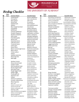 Moundville Birding Checklist