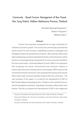 Community - Based Tourism Management of Ban Prasat, Non Sung District, Nakhon Ratchasima Province, Thailand