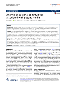 Analysis of Bacterial Communities Associated with Potting Media A