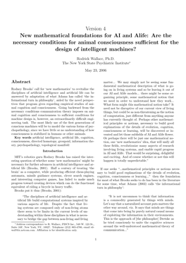 Version 4 New Mathematical Foundations for AI and Alife: Are the Necessary Conditions for Animal Consciousness Suﬃcient for the Design of Intelligent Machines?