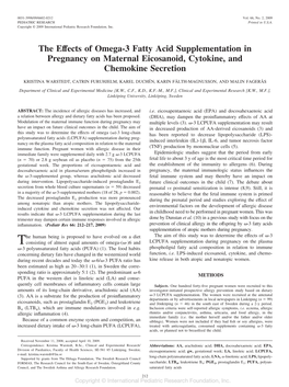 The Effects of Omega-3 Fatty Acid Supplementation in Pregnancy on Maternal Eicosanoid, Cytokine, and Chemokine Secretion